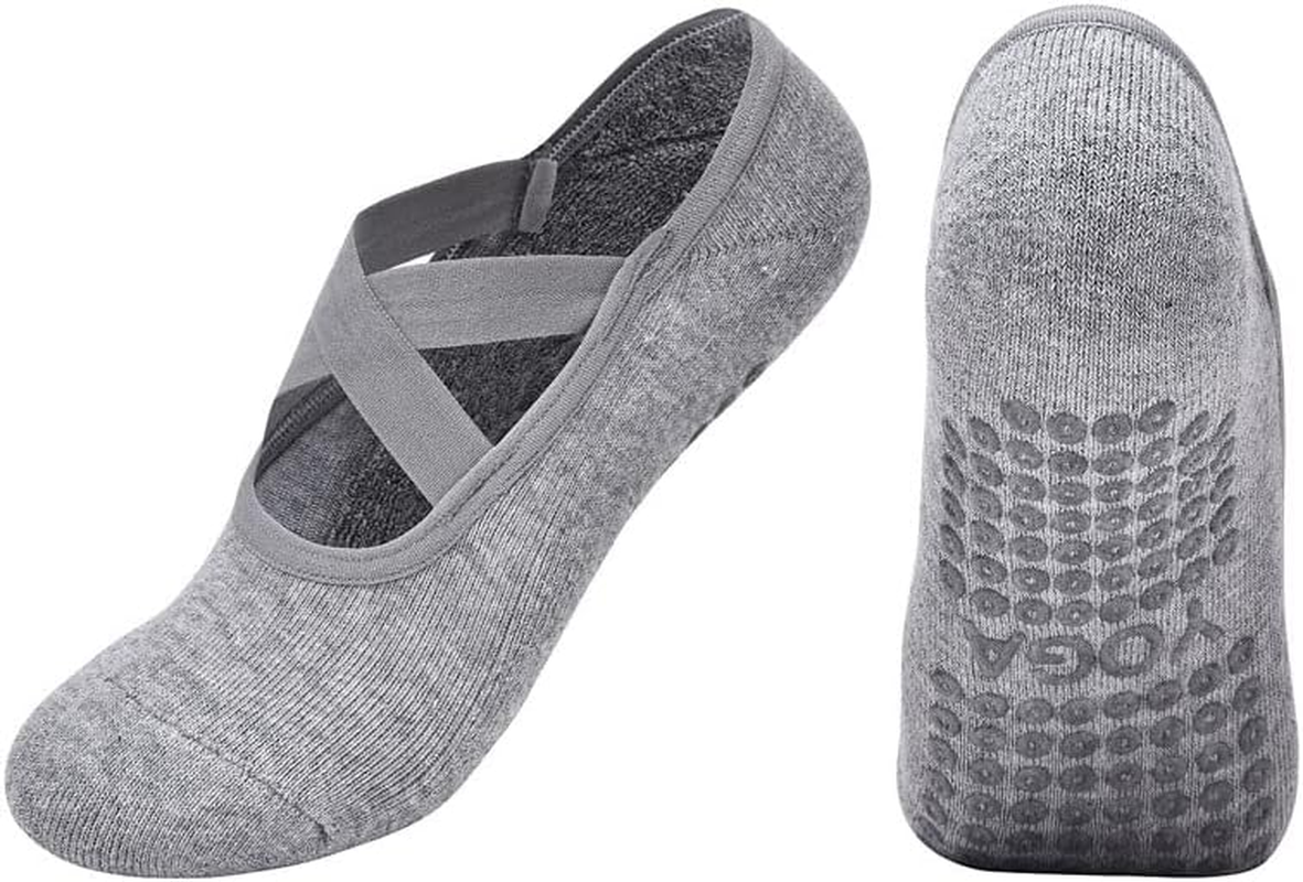Squishy Dot 3 Pairs Women Non-Slip Yoga Socks with Grips, Non Slip Colorful Cushioned Grippy Socks with Straps for Yoga, Pilates，Barre Ballet Dance, Hospital, Barefoot Workout image number 4