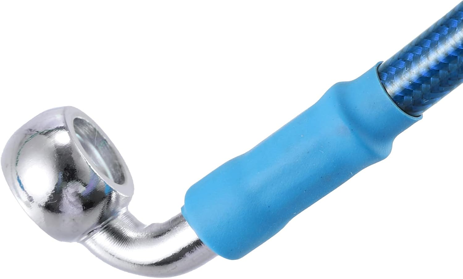 X AUTOHAUX 120Cm AN3 M10 Car Hydraulic Brake Line Oil Hose Pipe Fitting 28&deg; 90&deg; Stainless Steel for Car Motorcycle Dirt Racing Bike Blue image number 1