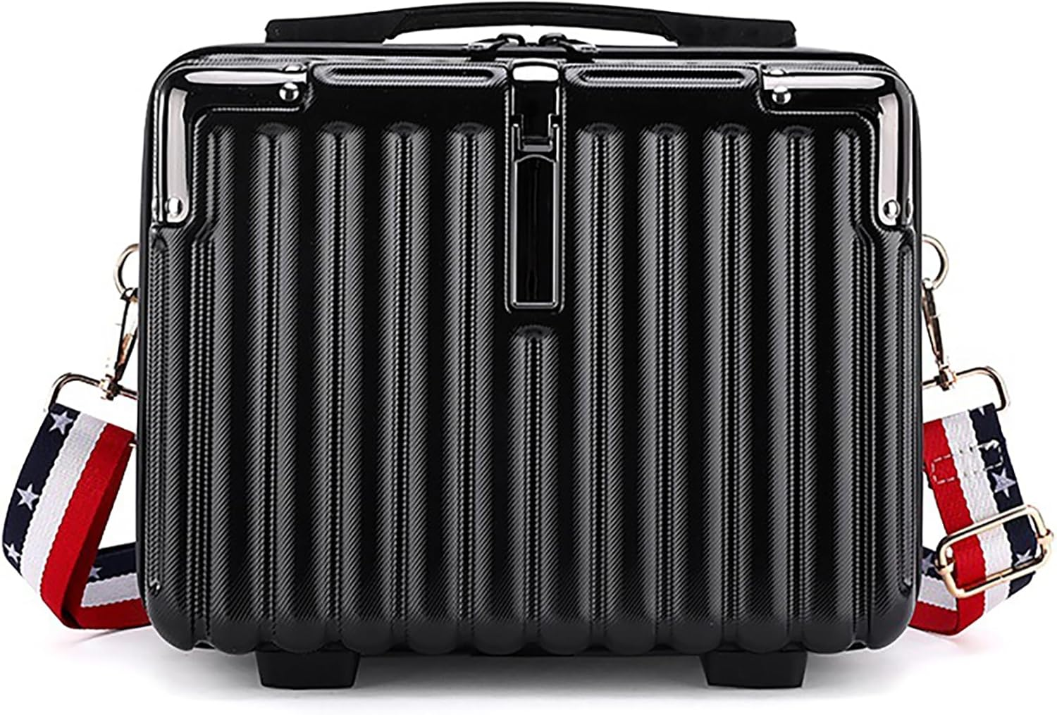 Mini Suitcase Hard Shell Makeup Bag Travel Cosmetic Case Portable Makeup Luggage with Shoulder Strap for Women, Black, Elegant