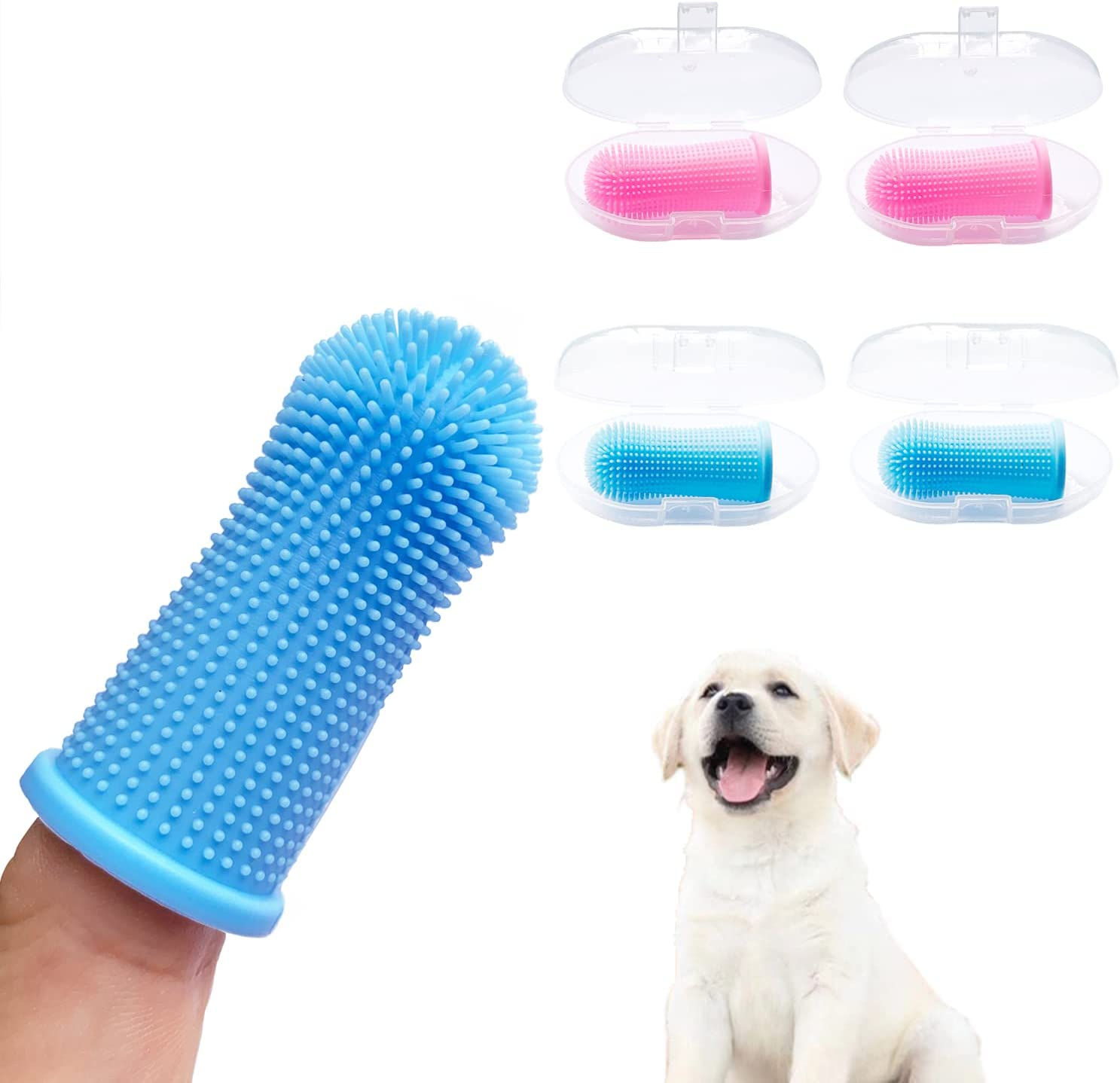 Dog Toothbrush 4Pcs, 360&deg; Dog Finger Toothbrush Silicone Teeth Cleaning Brushes for Cat Dog Pet Dental Care