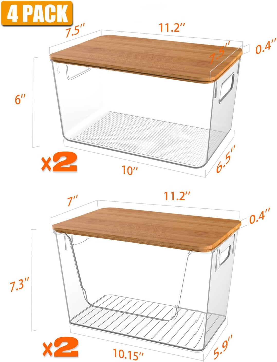 Pack of 4 Potato and Onion Storage, Stackable Pantry Organizers and Storage, Clear Fruit and Vegetable Storage with Bamboo Lid, for Produce Such as Potatoes, Onions, Fruit and Vegetable Storage image number 2