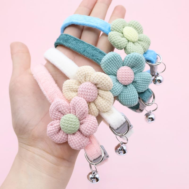 4 PCS Breakaway Cat Collars with Bell,Cat Collar with Flower Charms Adjustable Suede Cute Cat Collar for Puppy Cat (Style1, One Size) image number 4