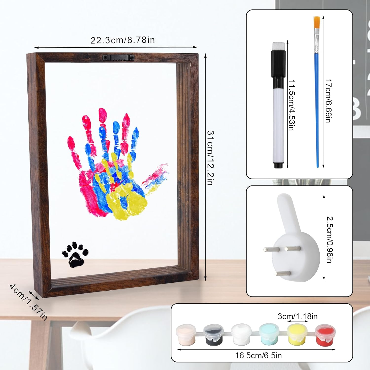 Family Hand and Footprint Kit, Family Palm Print DIY Wooden Photo Frame New and Expecting Parents Gifts for after Birth Parents Kids Couples Friends 6 Paint Colors Included image number 3