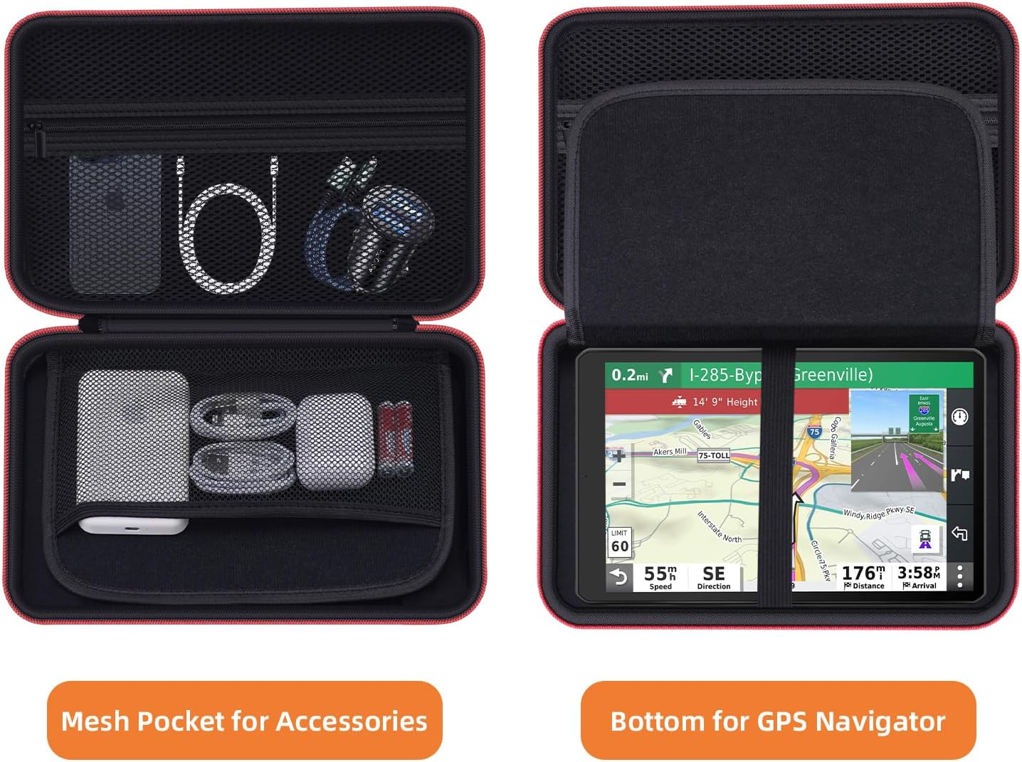 Hard GPS Case for 10-Inch Garmin Dēzl OTR1000 / Dēzl&trade; OTR1010 / RV 1095 / RV 1090 GPS Truck Navigator, GPS Protection Case with Mesh Pocket for USB Cable - Black image number 2