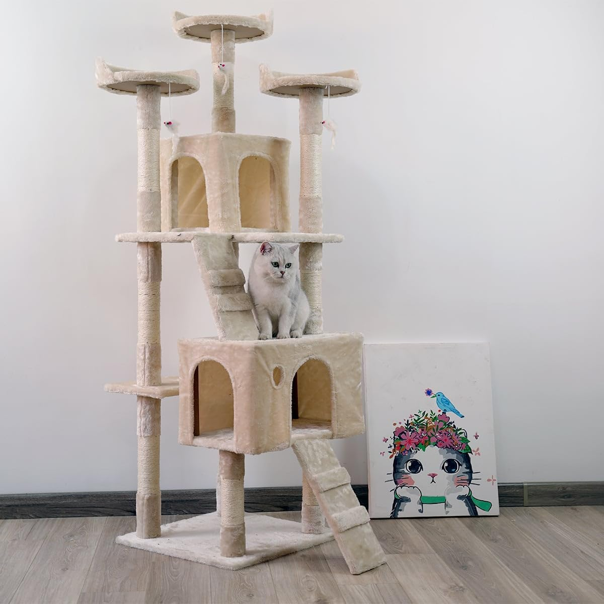 170Cm Cat Tree Scratching Post Condo Tower Furniture - Beige image number 3