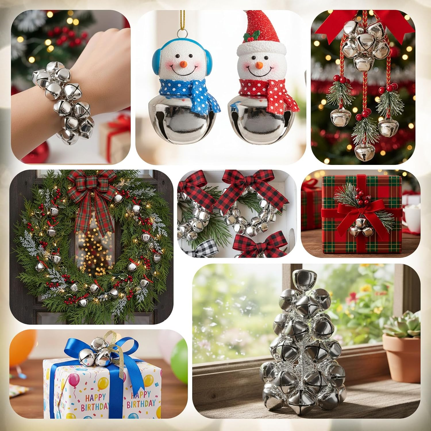 Bigotters Silver Jingle Bells 50 PCS 1 Inch Bulk Christmas DIY Bells for Crafts Gift Decorations