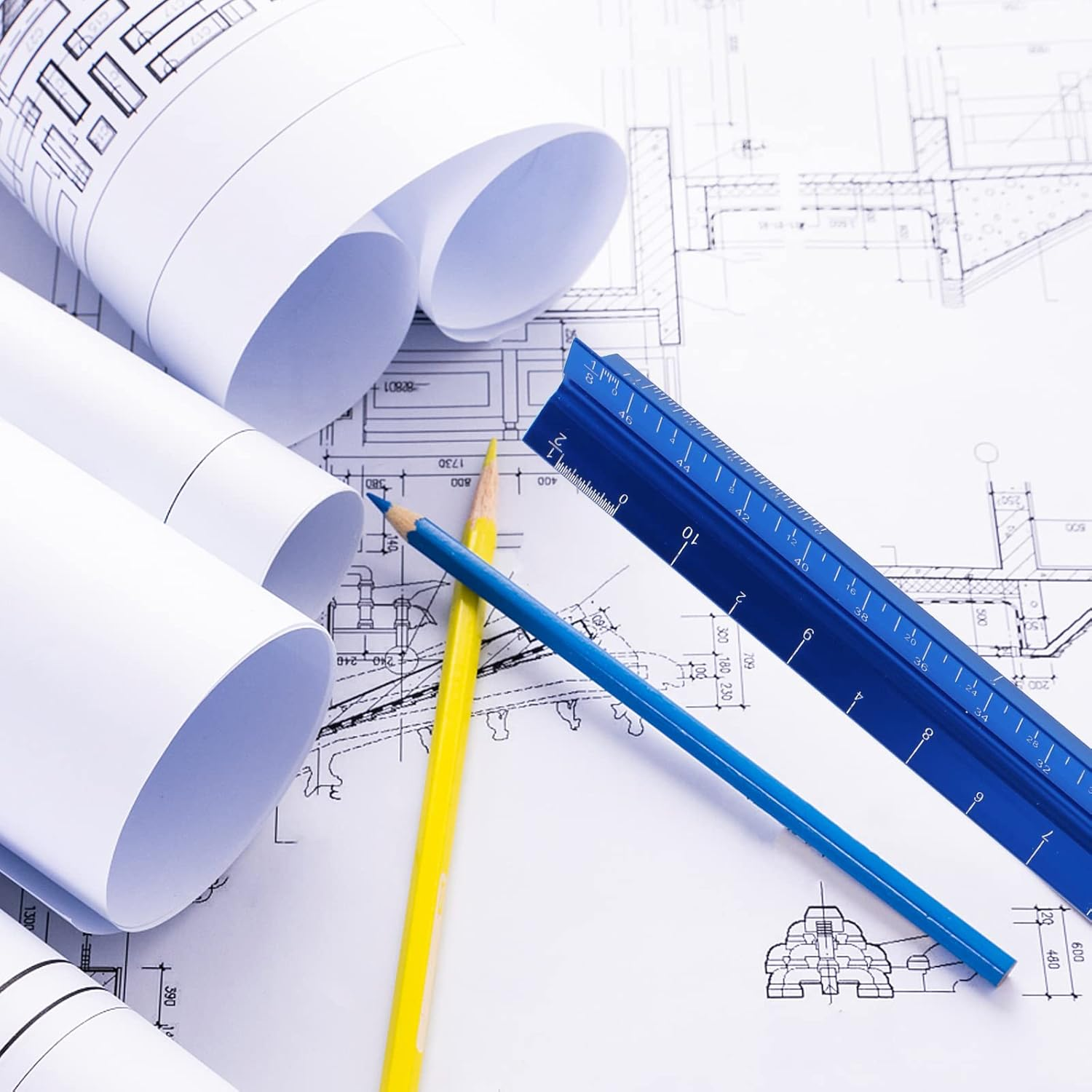 12" Architectural Scale Ruler, Aluminum Scale, Triangular Ruler, Scale Ruler for Blueprint Imperial Measurements for Architects Engineering Artists, Draftsman Drawing, Laser-Etched Markings.(Blue) image number 4