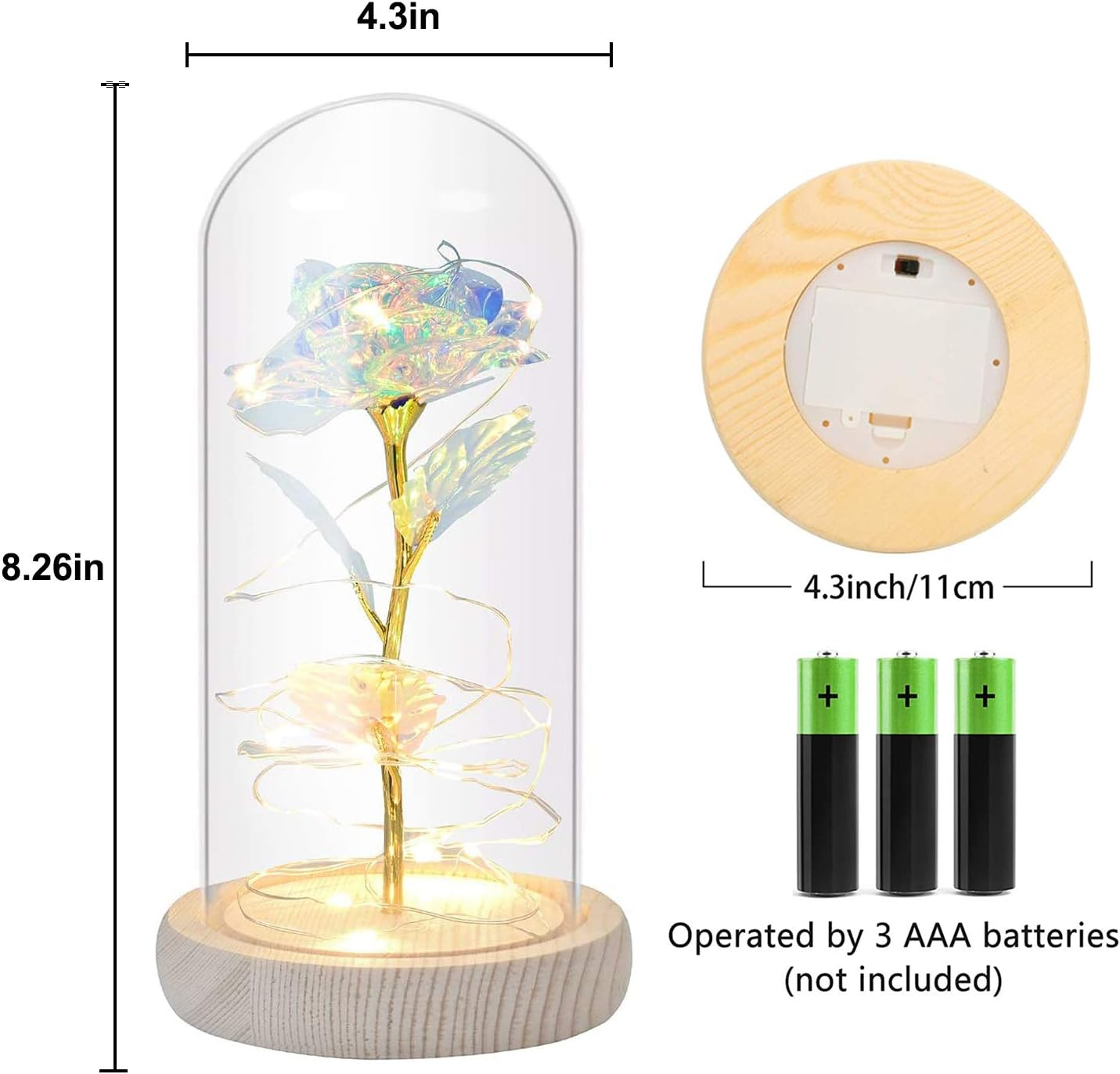 IRONA Beauty and the Beast Rose in Glass Dome with LED Lights, Everlasting Crystal Rose Flowers, Birthday Gifts for Women, Christmas Valentine'S Day Mother'S Day Birthday Best Gifts image number 4