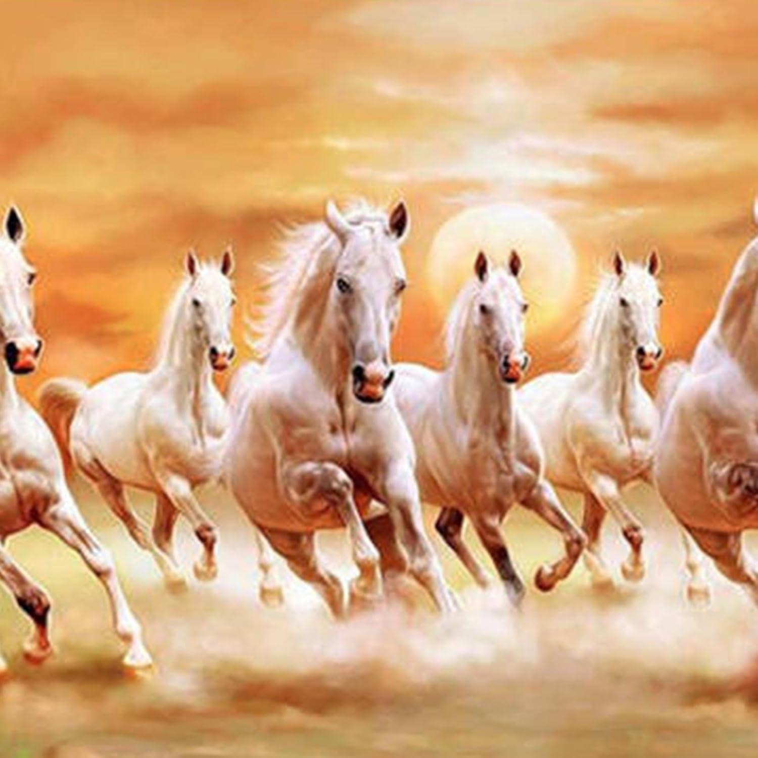 Seven Lucky Running Horses Wall Art Artwork Unframed Style Birthday Gift Animal Painting Canvas Print Picture for Office, 20Cmx40Cm image number 5