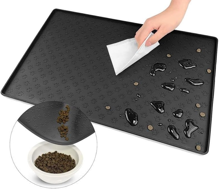 Pet Placemat for Dog and Cat, Mat for Prevent Food and Water Overflow, Suitable for Small, Medium and Big Pet (Black, 48 * 30Cm)