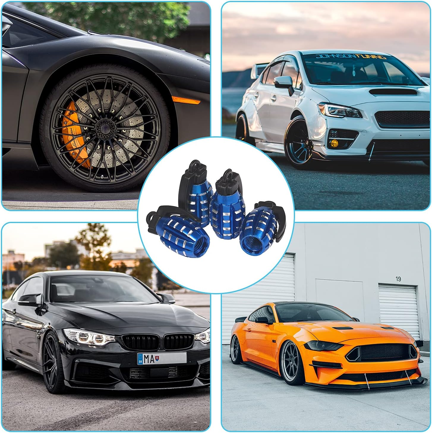 KINBOM 4Pcs Aluminum Valve Stem Caps, Tire Valve Stem Covers Airproof Seal for Cars SUV Trucks Motorcycles (Blue) image number 5