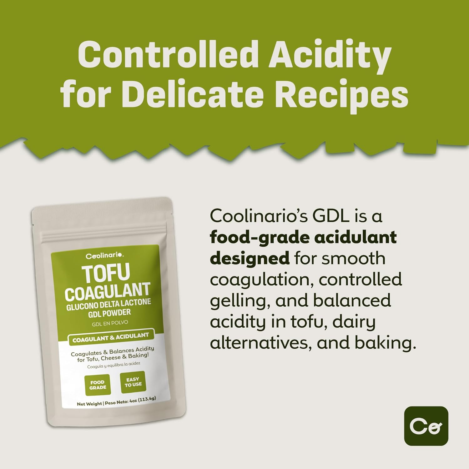 Coolinario Glucono Delta Lactone - GDL (2 Oz) Mild Acidulant & Coagulant for Tofu, Cheese & Baking | Gentle Sweet-Tart Flavor | Perfect for Molecular Gastronomy & Food Preservation | Food-Grade image number 2