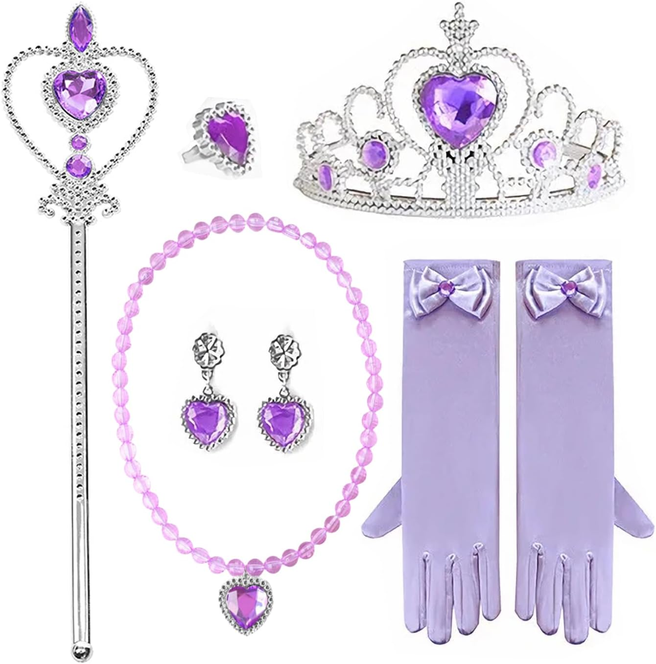 Princess Dress up Cosplay Jewelry Accessories Set for Girls with Crown Scepter Necklace Earrings Gloves Rings Bracelets