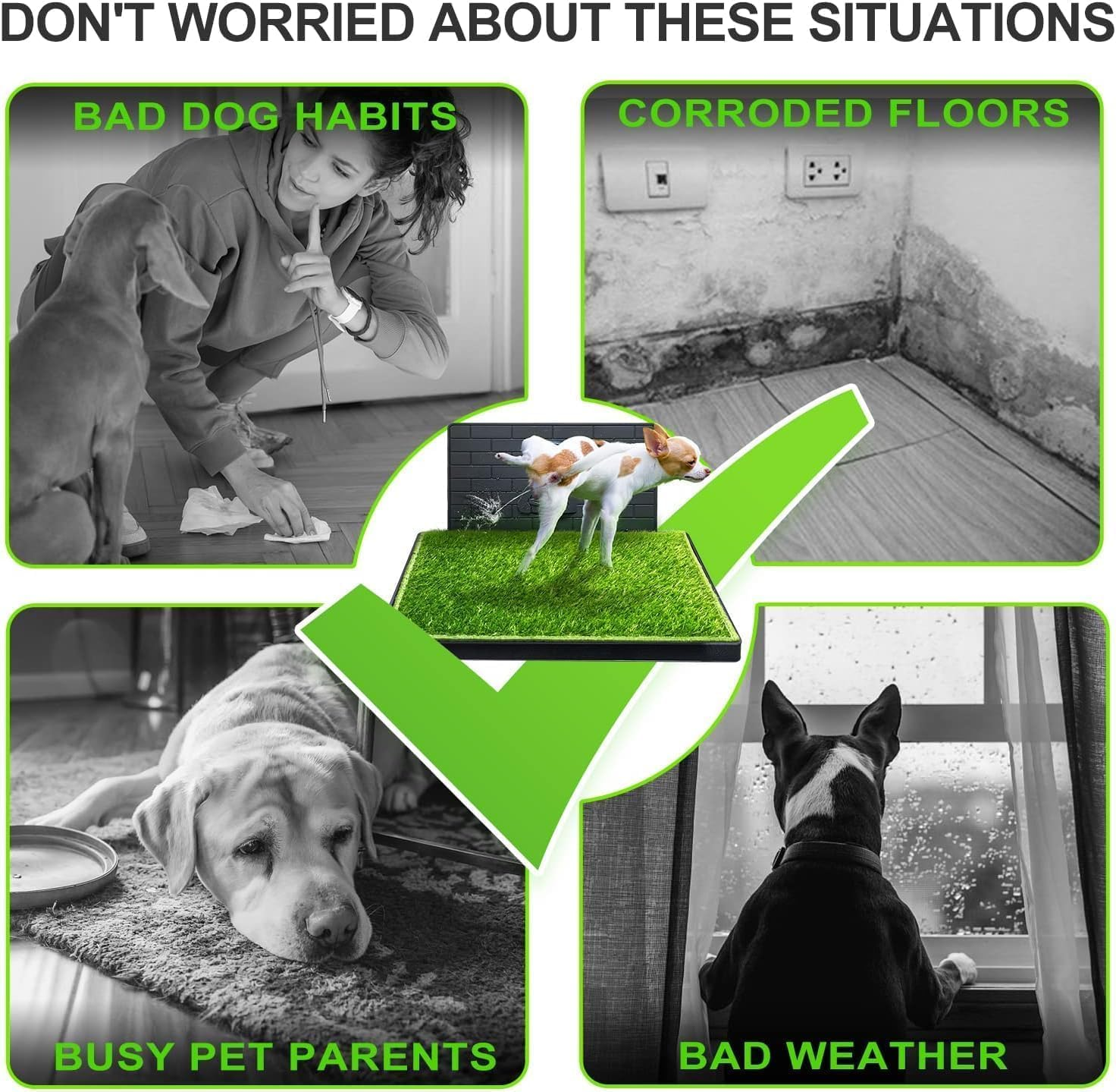 Large Dog Potty Tray Pet Pee Grass Pad Indoor Puppy Pee Training Toilet Restroom, Portable Odourless Washable Training Pads with Pee Baffle, Ideal for Medium and Small Dogs image number 4