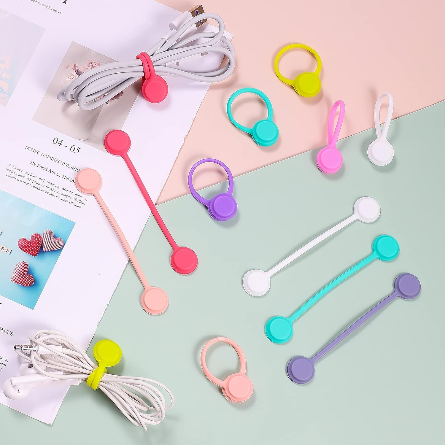 16Pcs Magnetic Twist Ties Magnetic Cable Ties Clips Cable Straps Cord Ties Organizers Silicone Reusable Cable Ties for Cable Earphone Line USB Cables Charging Cords Pens Key Chains (8 Colors) image number 5