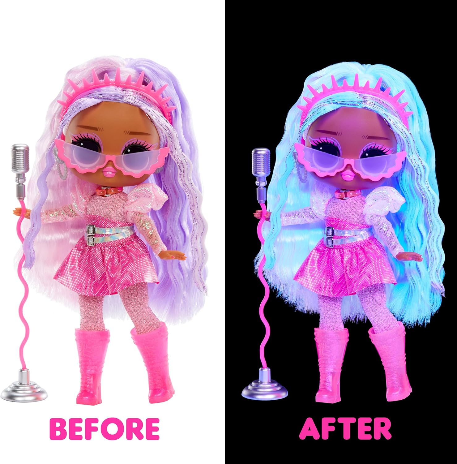 L.O.L. Surprise! Tweens Neon Pop Stars - Kitty K - 1 Fashion Doll, with Backlight Surprises and 10+ Pop Star Fashions and Accessories Including Retro Mic Stand, Ideal Present for Kids Ages 4+ image number 4