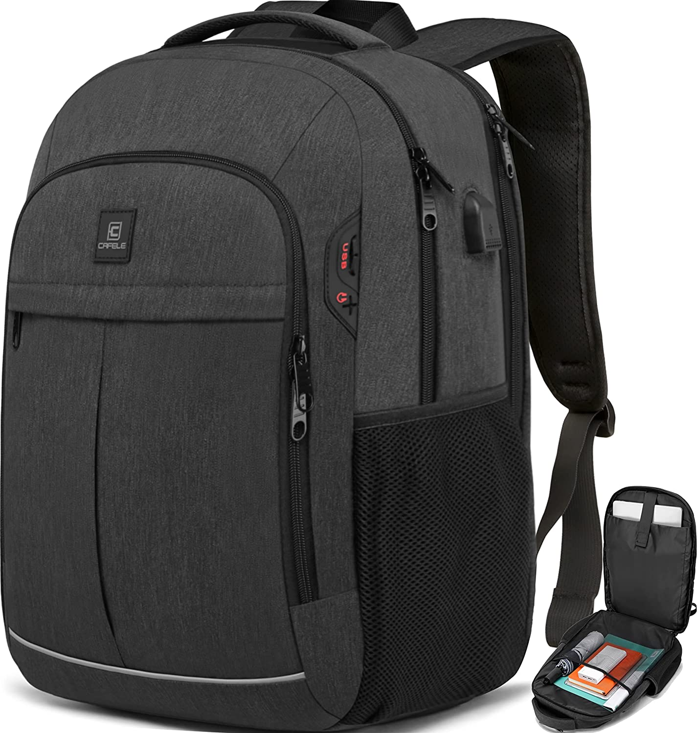 Cafele 17.3 Laptop Backpack Travel Computer Backpack College Bookbag School Backpack with USB Charging Port