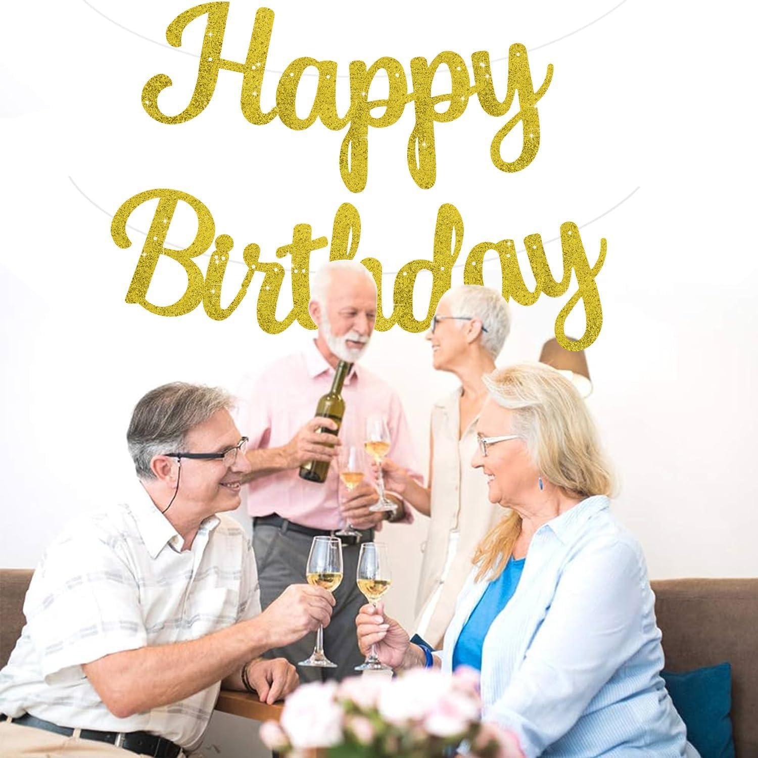 Weforu Glitter Gold Happy Birthday Banner - 10 Feet, DIY | Real Gold Birthday Party Decorations | Gold Happy Birthday Sign for Girls Women