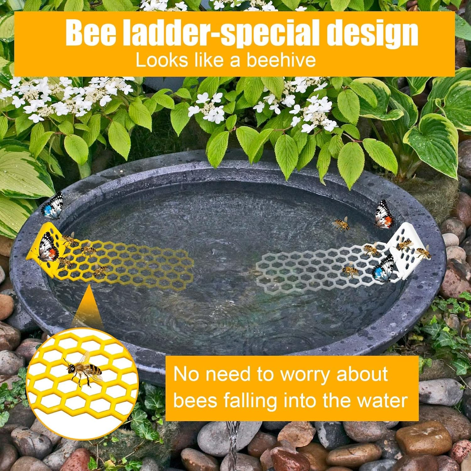 2Pcs Floating Bee Ladder, Plastic Floating Bee Island for Drinking Beehive Shaped Bee Watering Station Butterfly Bee Waterer for Beekeeping Feeding Equipment Bee Bath image number 6