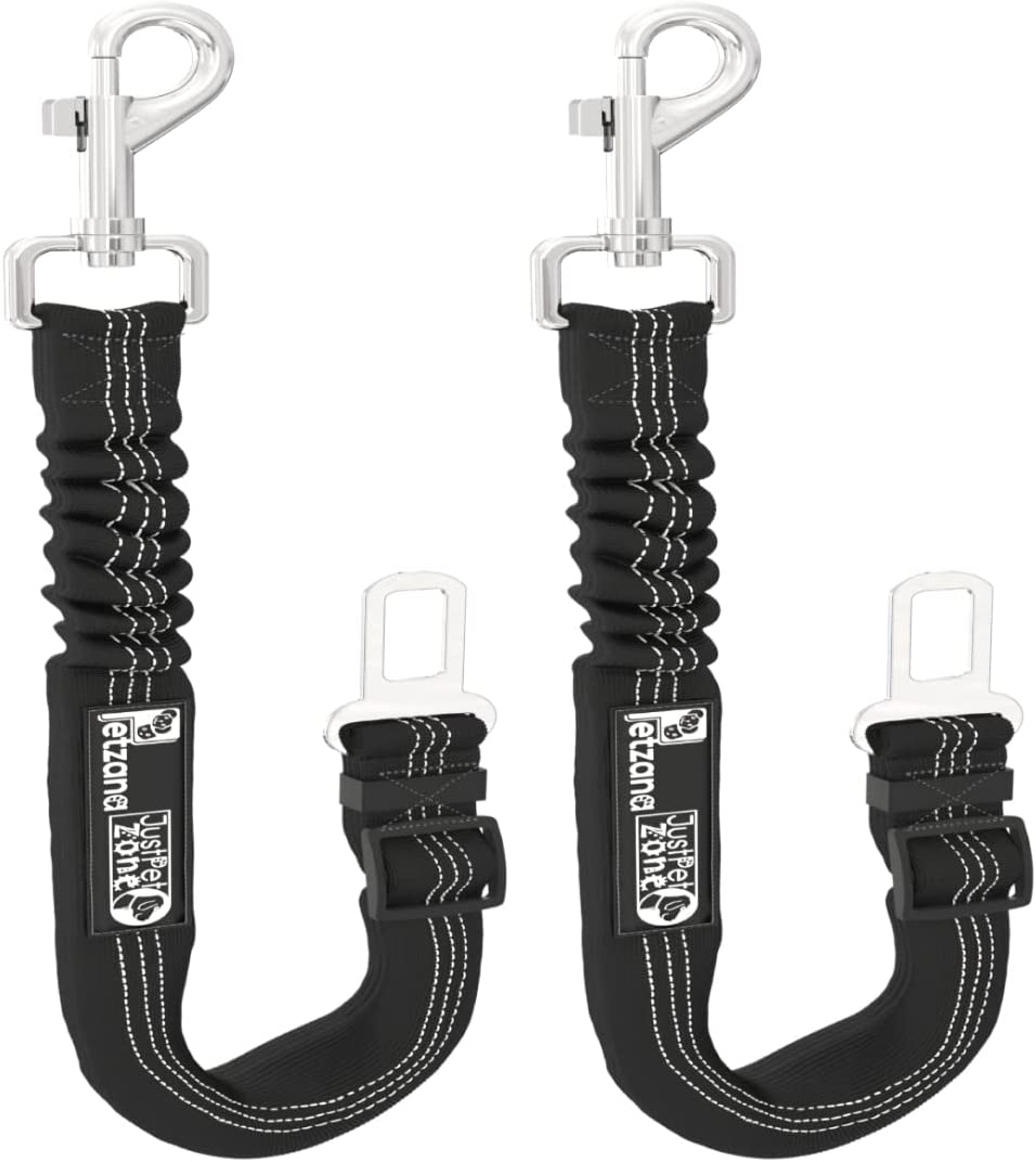 Adjustable 2 Pack Premium Dog Seat Belt for Car, with Bungee Buffer Safety Heavy Duty Elastic Leads Harness for Cars Elastic Bungee Buffer to Prevent Your Puppy from Shock Attenuation (Black)