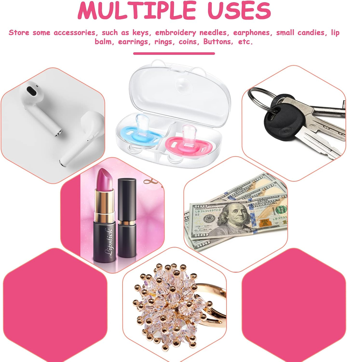 Pacifier Case Holder 3 Pieces Pacifiers Box Transparent Pacifier Holder Case Pacifier Container Pacifier Accessories for Home Trave Office Bedroom Classroom Applications