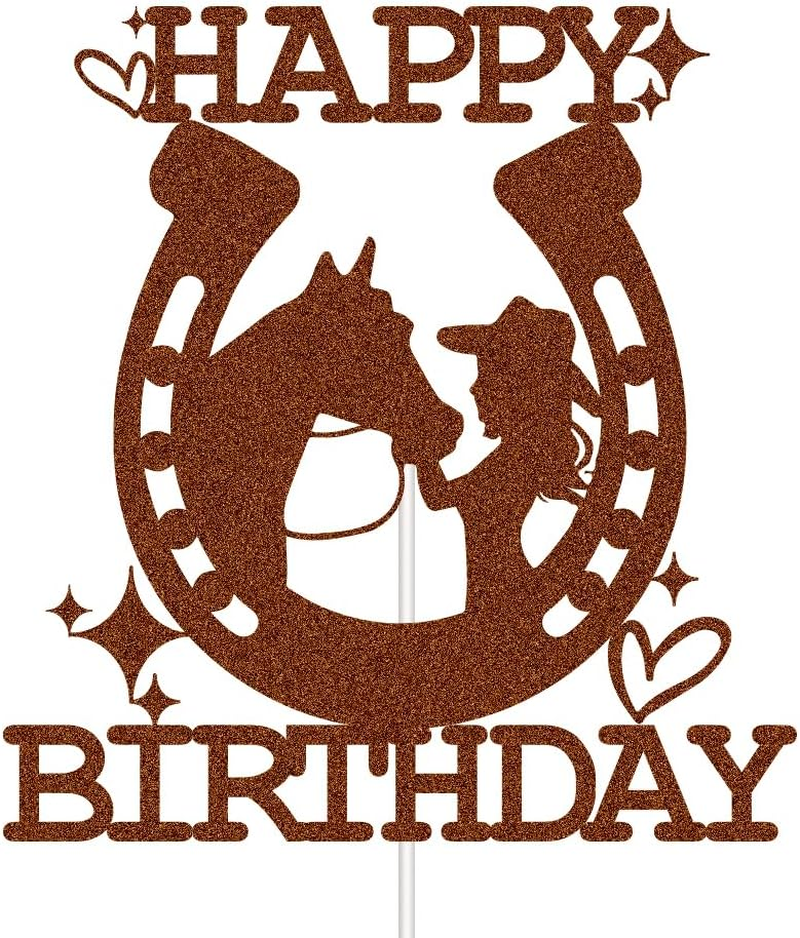 XIUHUBA Cowgirl Happy Birthday Cake Topper, Mexican Western Birthday Cake Decorations, Fiesta Theme Girls Birthday Party Decor Supplies Brown Glitter image number 2