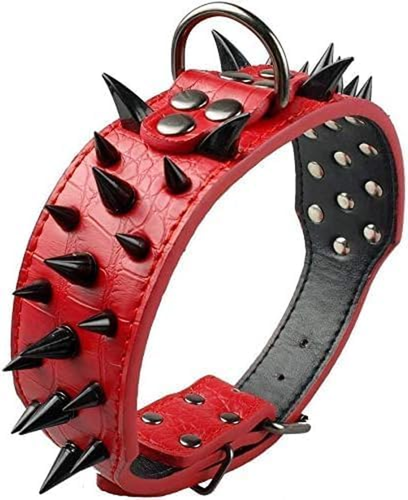 Pet Black Spiked Studded Dog Collar, Padded PU Leather Collars Medium Large Dogs (Red, XS) image number 3