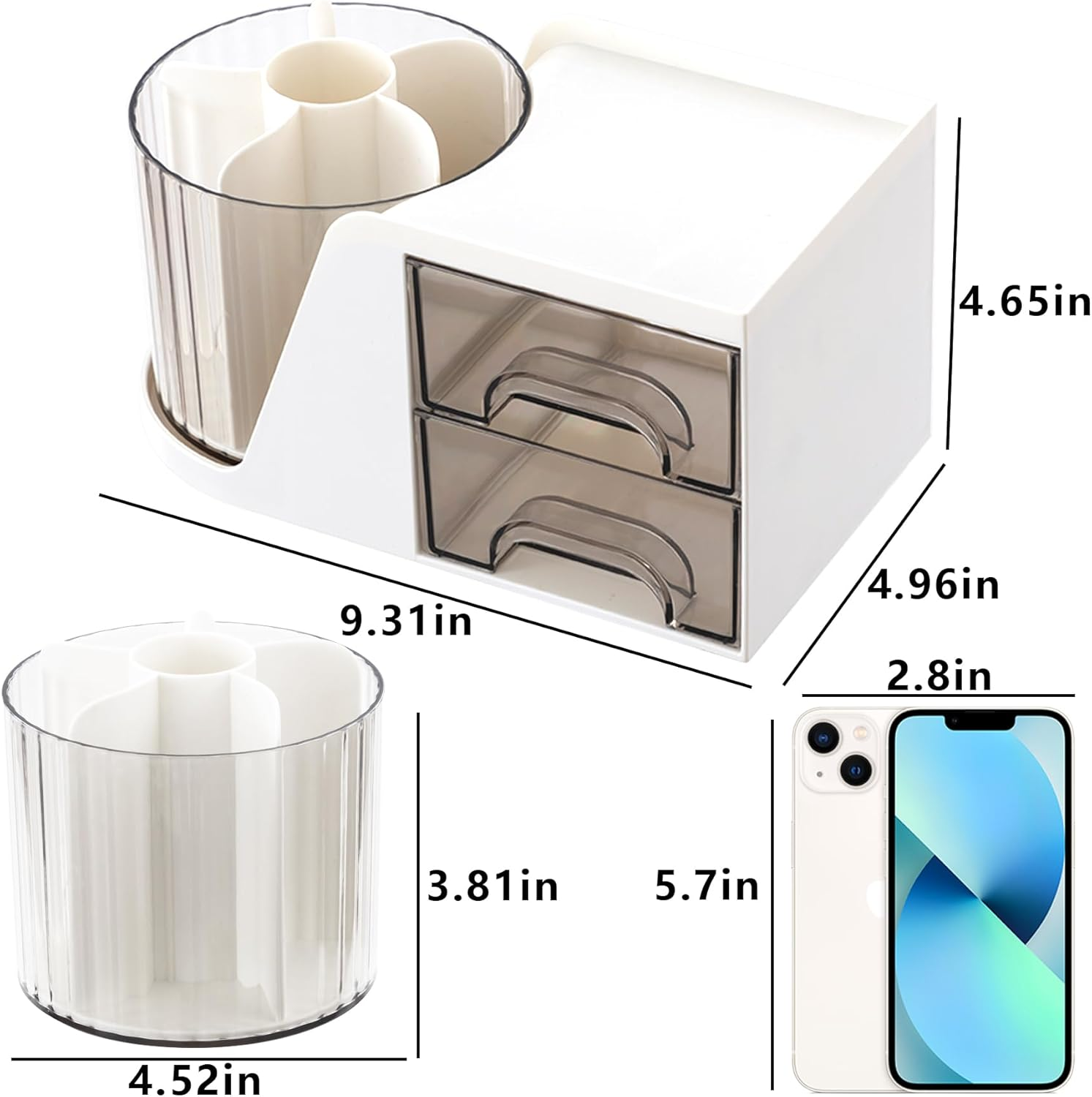Desk Organizer, 360-Degree Rotating Pen Holder for Desk, Desk Organizers and Accessories with 6 Compartments Pencil Organizer, Art Supply Storage Box Caddy for Office, Home (White) - Cream image number 5