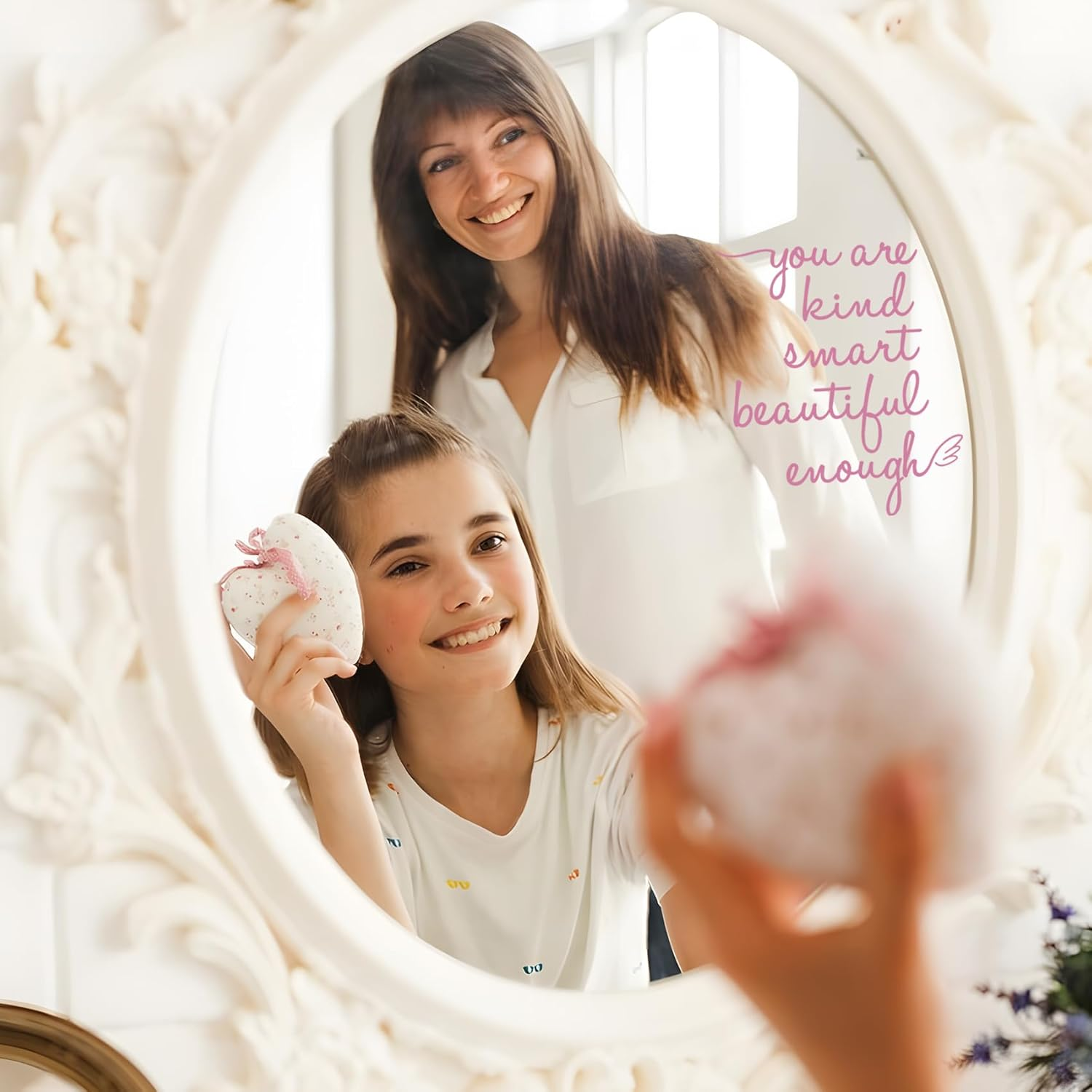 Bathroom Mirror Affirmation Wall Decor, You Are Kind Smart Beautiful Enough Vinyl Stickers, Mirror Wall Sticker for Bathroom Bedroom, Affirmations Decals for Girls Teens (Pink) image number 2