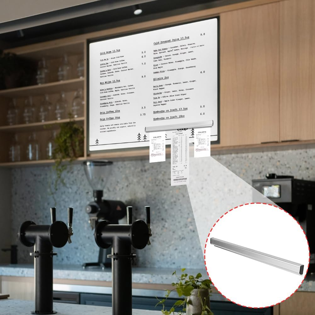 Check Rack, Foodservice Anodized Aluminum Slide Metalcraft Finish Ticket Display Rail Magnetic Note Bill Clip Desk Receipt Order Holder Tab Grabber for Restaurant Cafes Pubs Bars Picture Photo(30Cm) image number 2