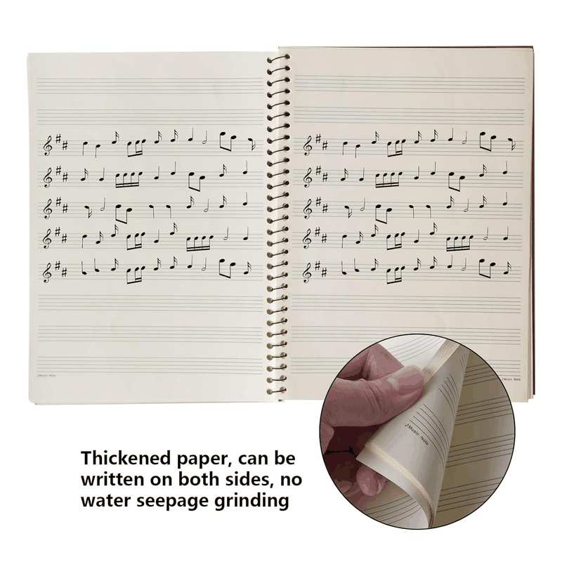 Sheet Music Notebook with Spiral Binding, Made of Black Kraft Paper, Blank, 50 Pages, 26 X 19 Cm, Suitable for Music Manuscripts and Musicians image number 1