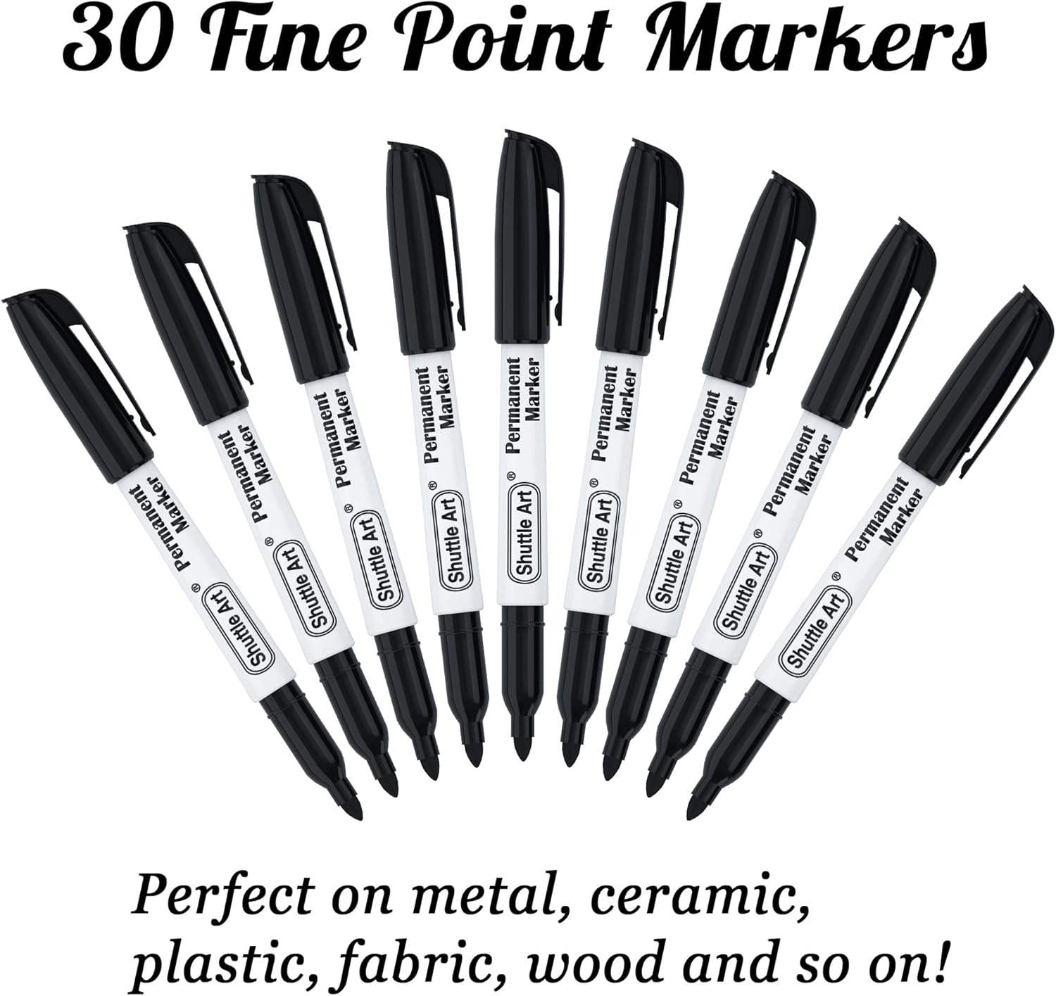 Permanent Markers,Shuttle Art 30 Pack Black Permanent Marker Set,Fine Point, Works on Plastic,Wood,Stone,Metal and Glass for Doodling, Marking image number 4