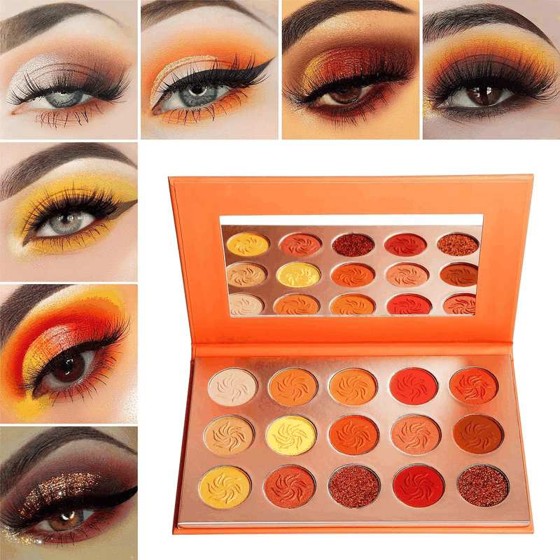 Red Eyeshadow Palette Matt Glitter, Afflano Coral Orange Red Eyeshadow Palette Highly Pigmented Waterproof, Nude Tones Earth Tones Rose Yellow Gold Warm Autumn Shimmer Glitter Eyeshadow Makeup Palette Set image number 6