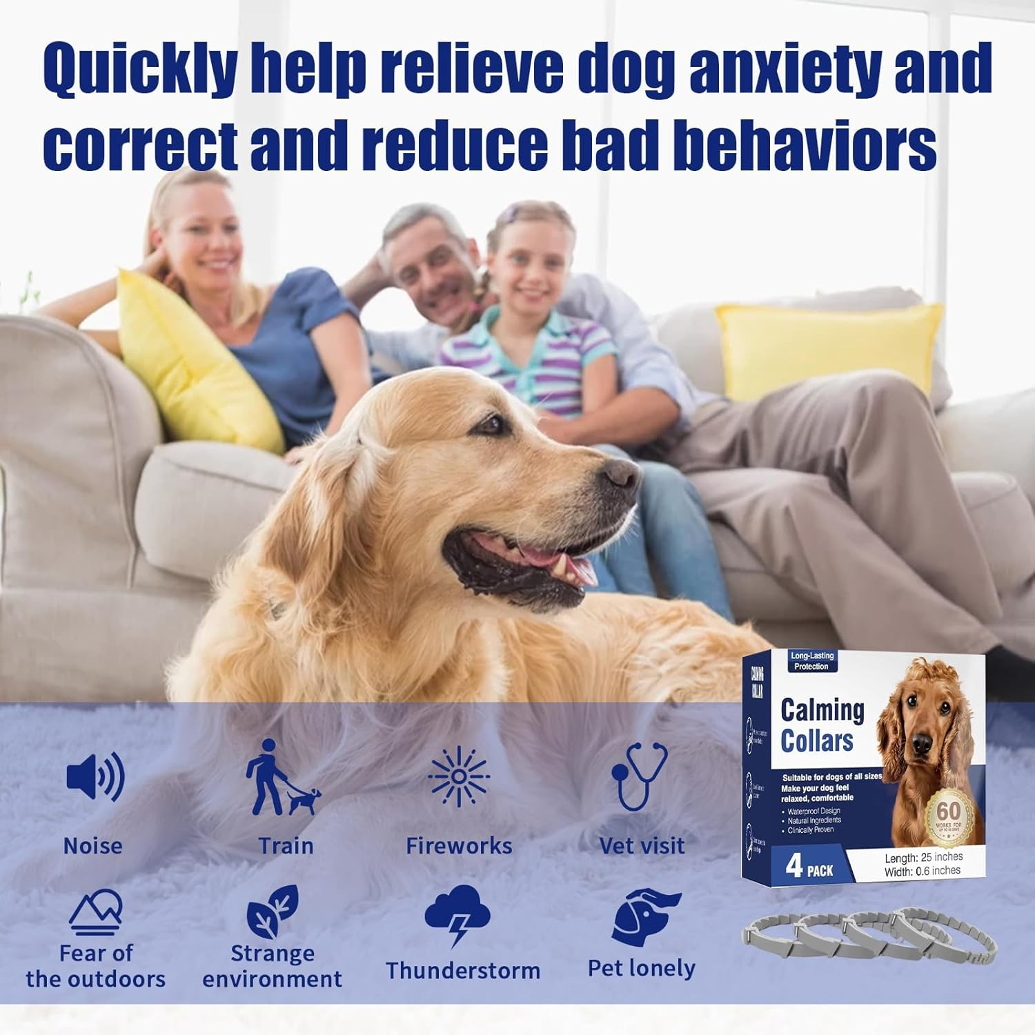 Calming Collar for Dogs, 4 Packs Dog Calming Collar, Pheromone Collar for Dogs, Relief Anxiety Stress Separation, Lasts 60 Days, 25 Inches Size Flexible Adjustable, for All Small Medium and Large Dog - Grey image number 2