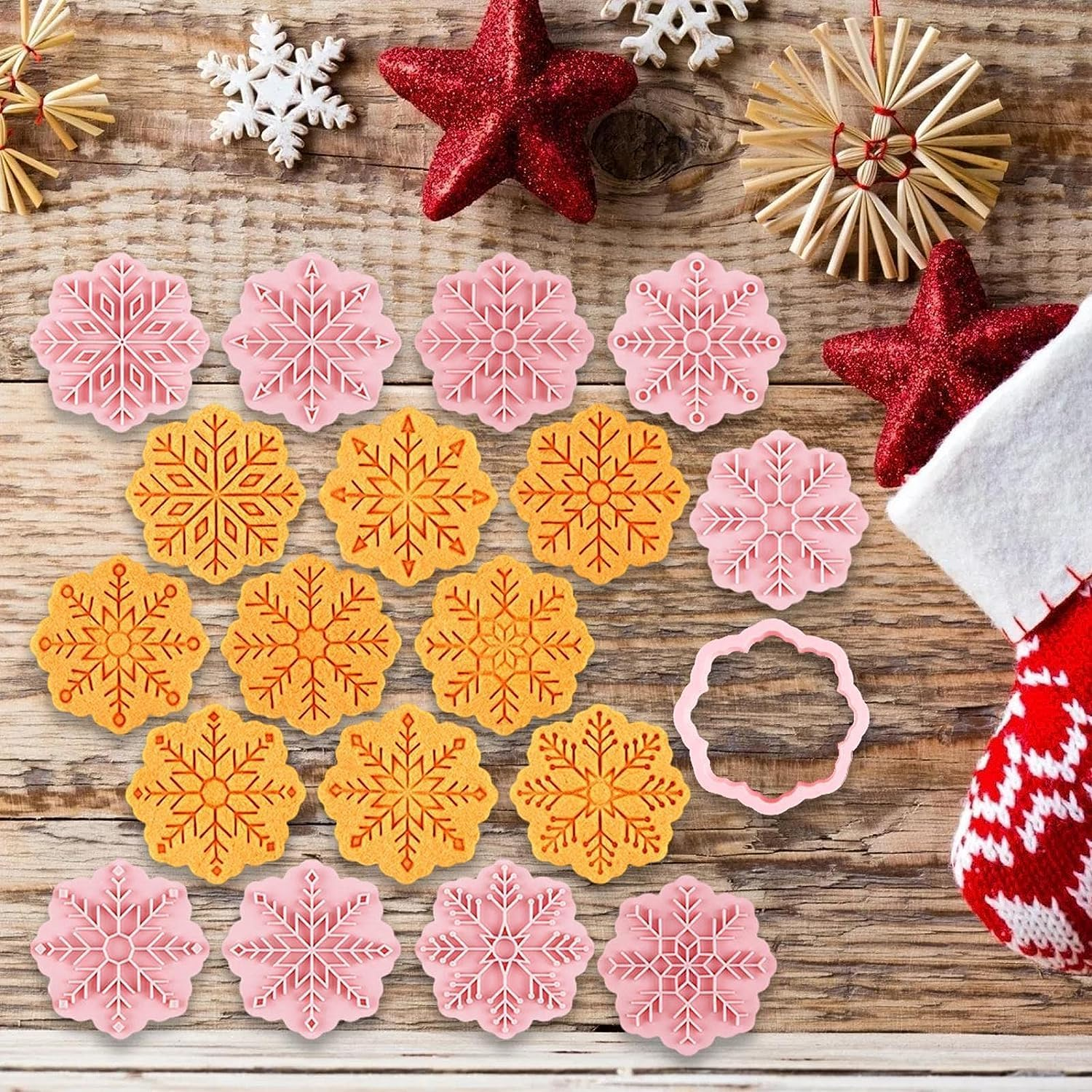 Christmas Pastry Stamper - Snowflake Thanksgiving Christmas Pastry Stamp for Biscuit Cookie,Embossing Cutters for Fondant Biscuit Baking Molds image number 3