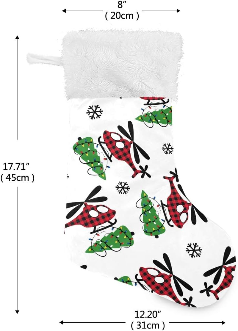 Eionryn Buffalo Plaid Christmas Helicopter Christmas Stockings Winter Snowflakes Xmas Tree Classic Personalized Large Stockings Xmas Character for Family Holiday Christmas Party Decorations 1 Pc 18 I