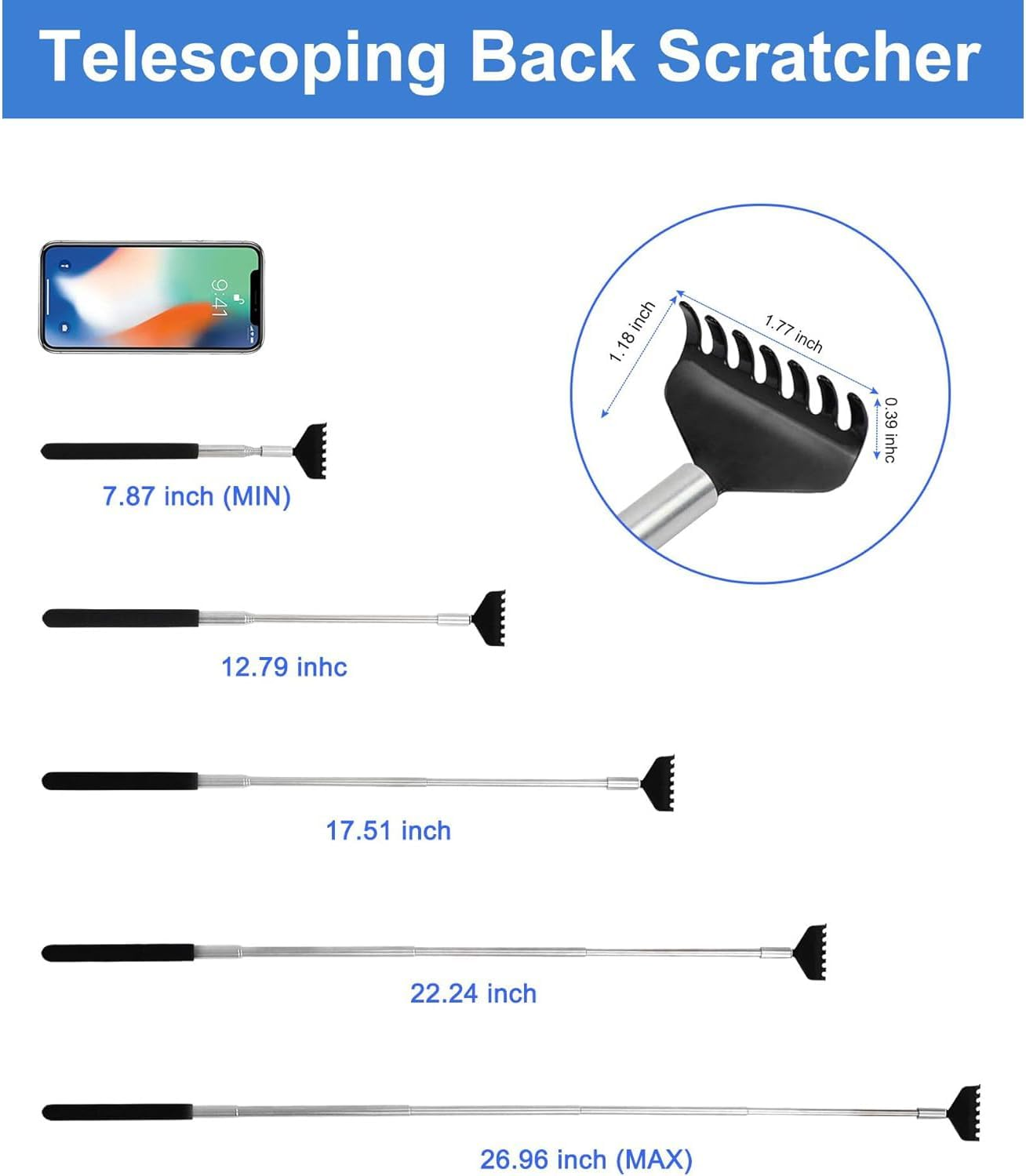 Back Scratcher Gift Set, 3 Pack, Upgraded Portable Extendable Stainless Steel Telescoping Massage Tool, Gifts for Men Women Kids Adults image number 1