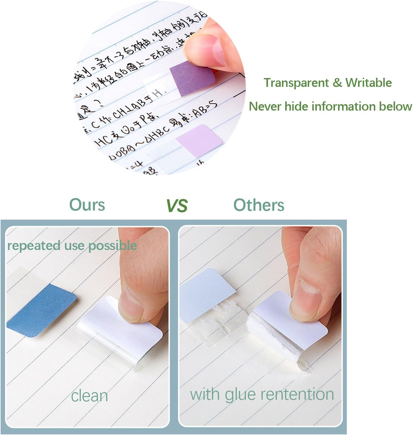 Pastel Sticky Notes Tabs, Transparent Sticky Tabs, Index Tabs, Sticky Notes Writable Annotation Tabs for Book Reading, File Classification, Book Tabs Flags, Label, Page Markers (Type B-L+M+S) image number 1