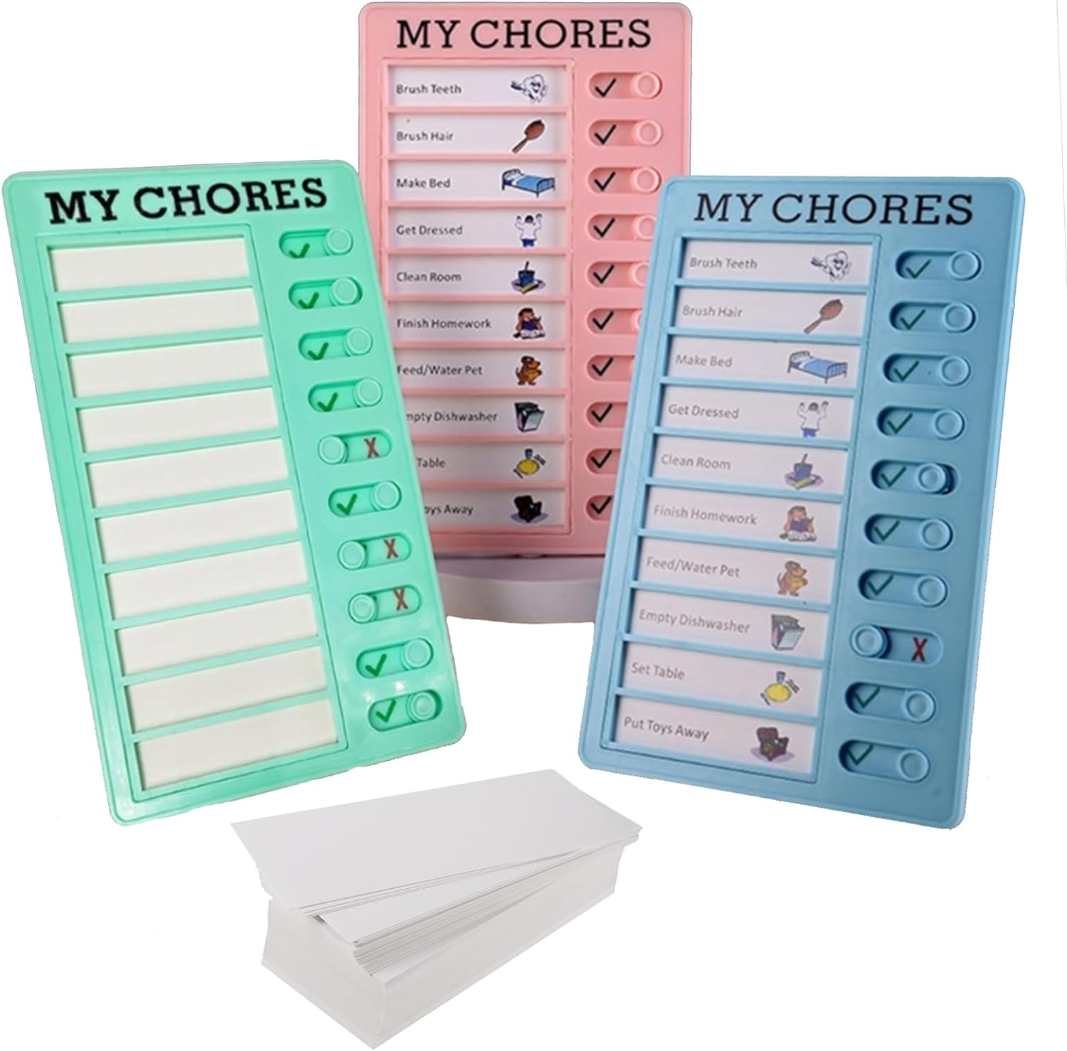 3 Pieces My Chore Checklist Board, Reusable Checklist for Planning Chart with 10 Detachable Cardstock for Home Routine Planning Daily to Do List(3 Colour)
