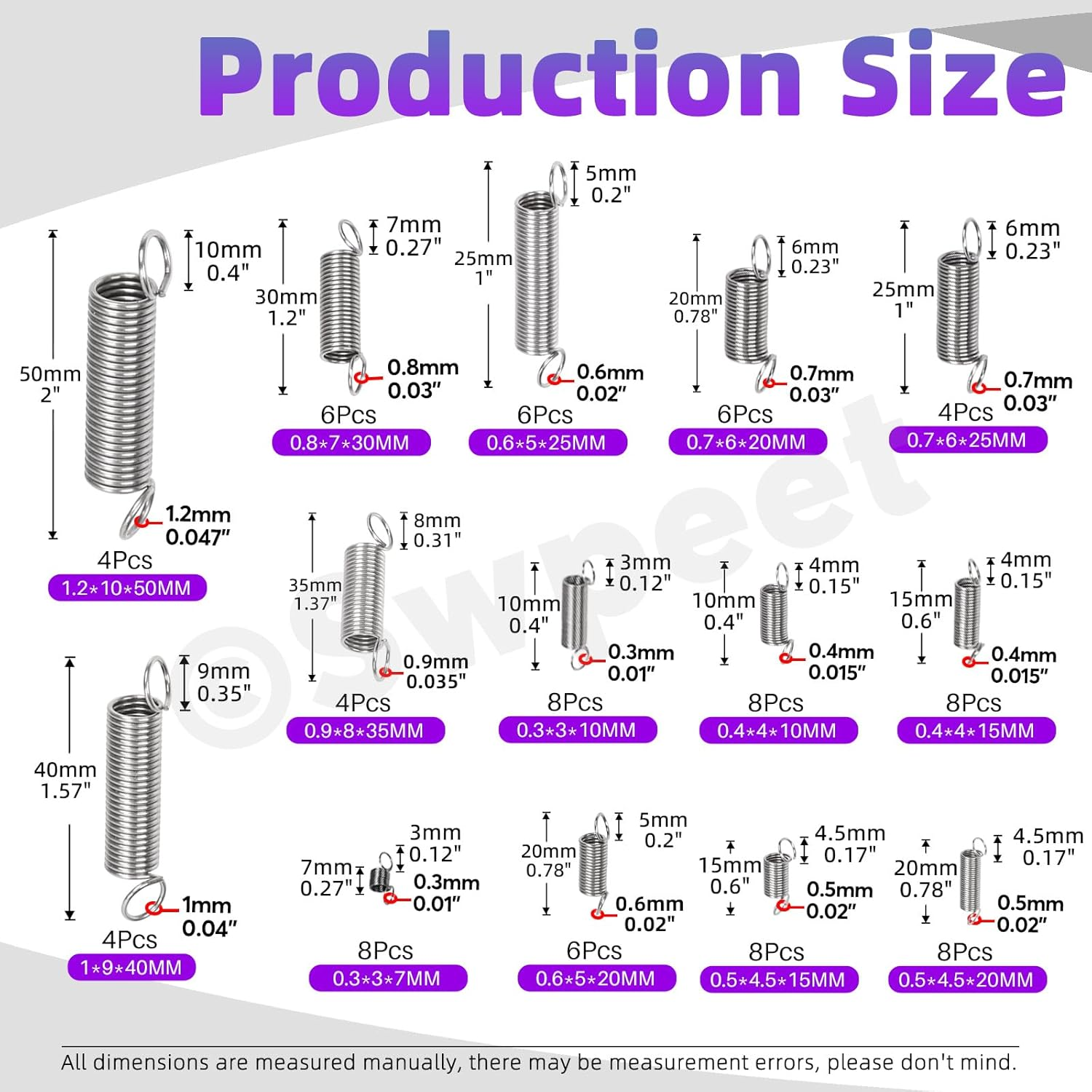 Swpeet 96Pcs 15 Different Sizes Stainless Steel Extension Spring with a Dual Hook Assortment Kit, Mechanical Extension Springs Small Spring for Home Repairs