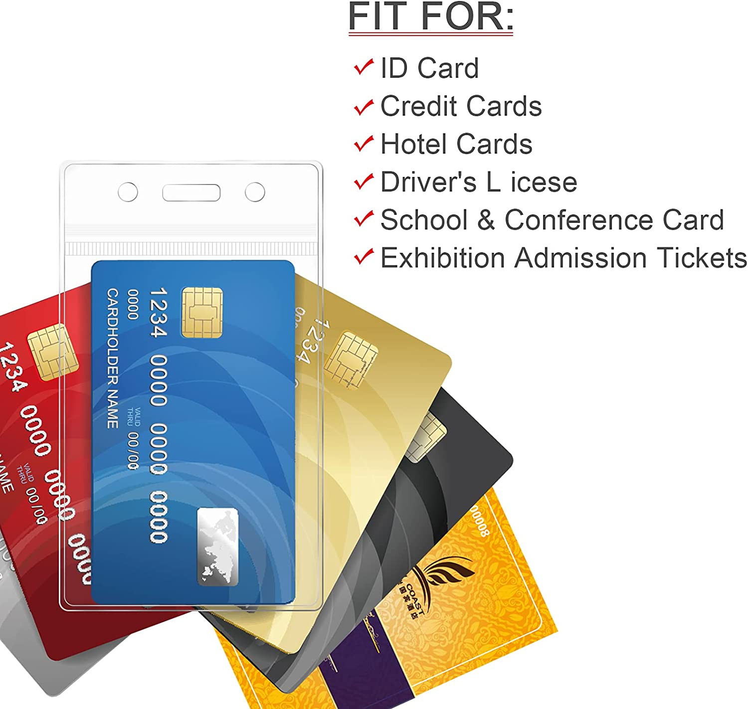 Teskyer 6 Pack Extra Thick Plastic ID Card Badge Holder, Vertical Clear Name Card Badge Holder with Waterproof Resealable Zip, 2.5" X 3.5" Inner Size image number 3