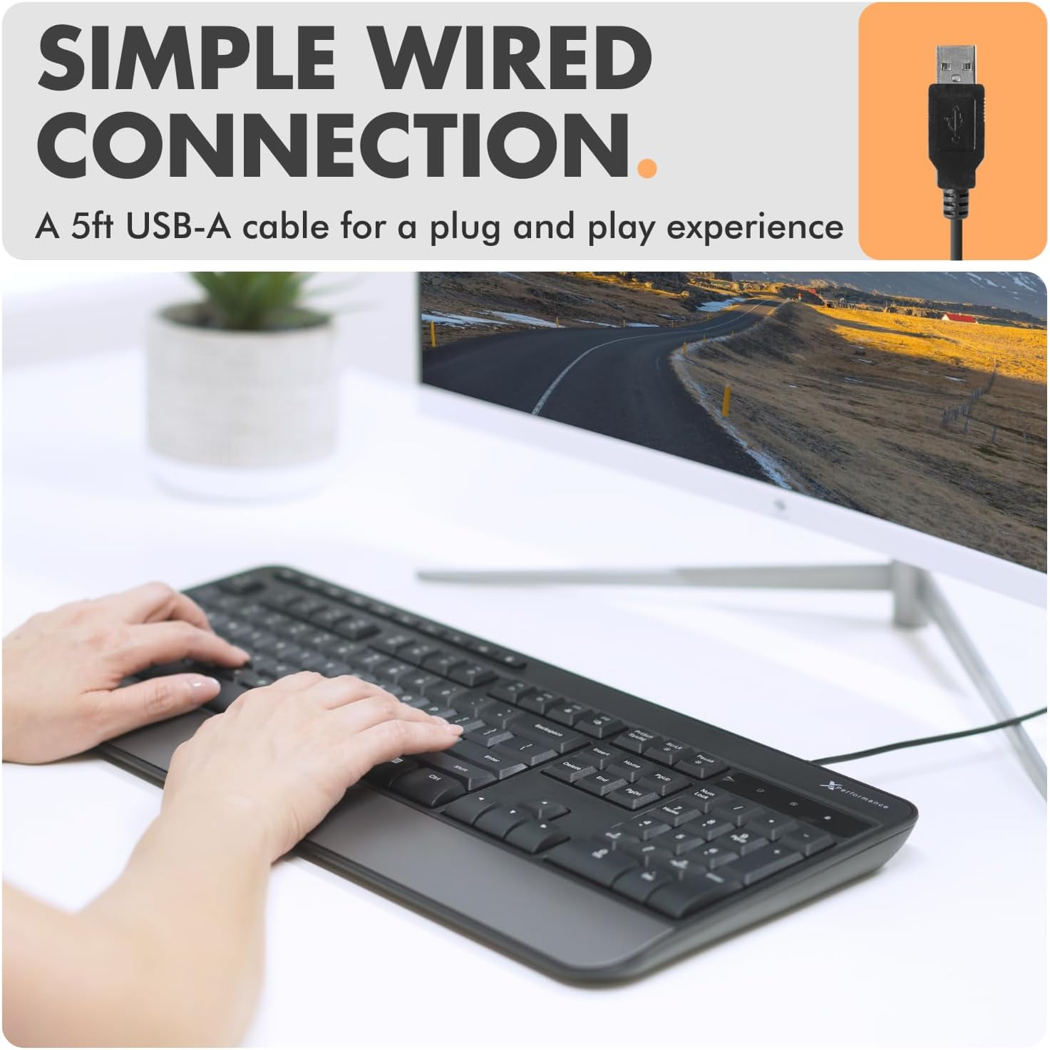 X9 Wired Keyboard - Comfortable Typing - Ergonomic Full Size USB Keyboard with Wrist Rest, Number Pad, Multimedia and 114 Keys - External Computer Keyboard for Laptop, Desktop and Office PC image number 5