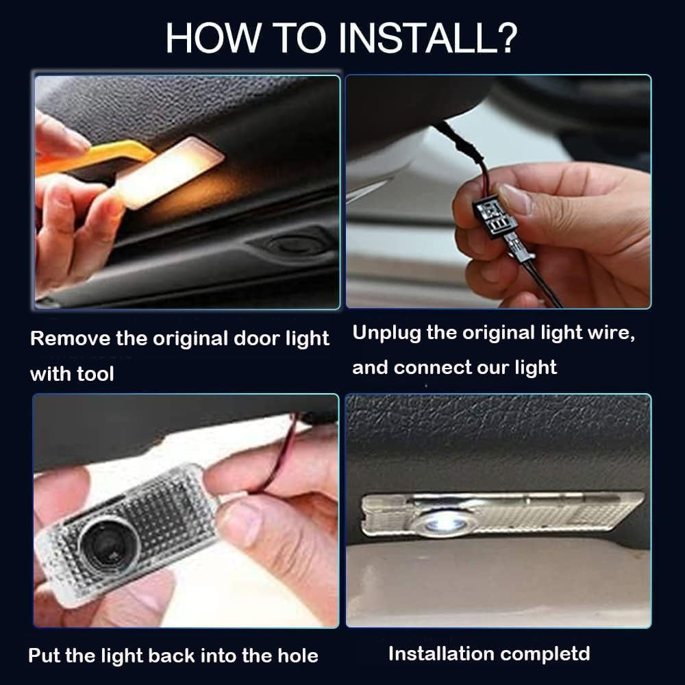 Pack of 4 Car Door Light Logo Projector Underbody Lighting Car, Welcome LED Light Compatible with A1/3/4/5/6/7/8/Q2/3/4/5/6/7/TT/S1/2/3/4/5/6/7/8 image number 2