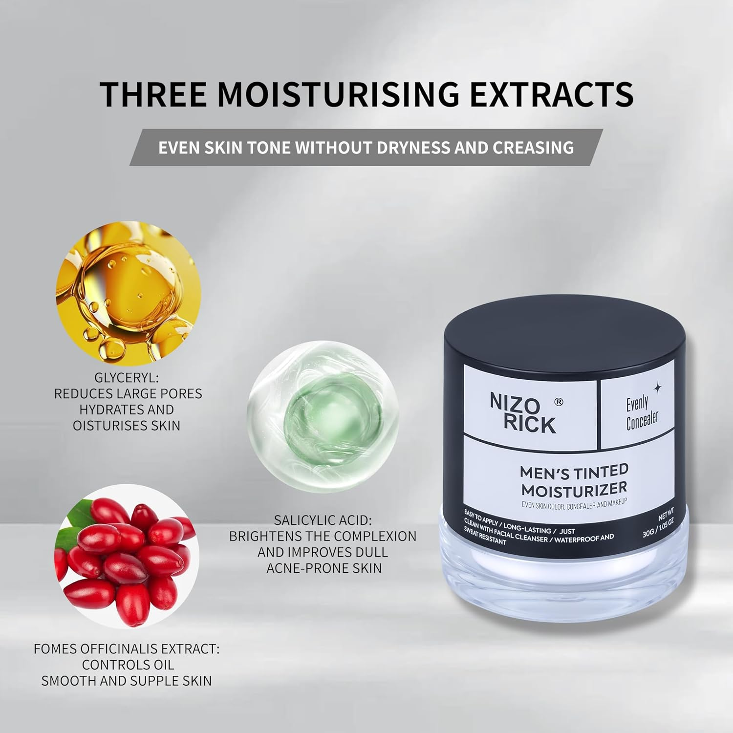 Men'S Foundation,Hydrating Non-Greasy Tinted Moisturizer for Men, Long Lasting Matte Concealer Full Coverage Men BB Cream CC Cream Foundation for All Skin Types, 30G/1.05 Oz (Medium Color, M) image number 6