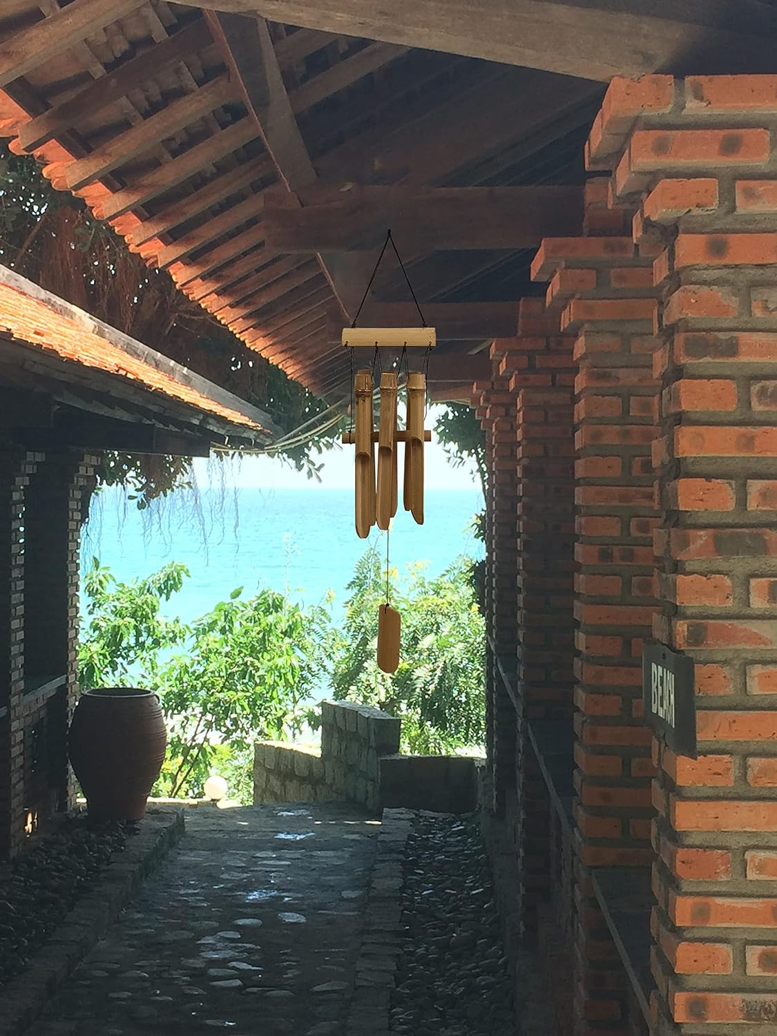 Bamboo Wind Chime Outdoor, 6 Small Bamboo Bell Tubes for Outdoor or Indoor Home D&eacute;cor, Handmade Natural Soothing Sound 23 Inches