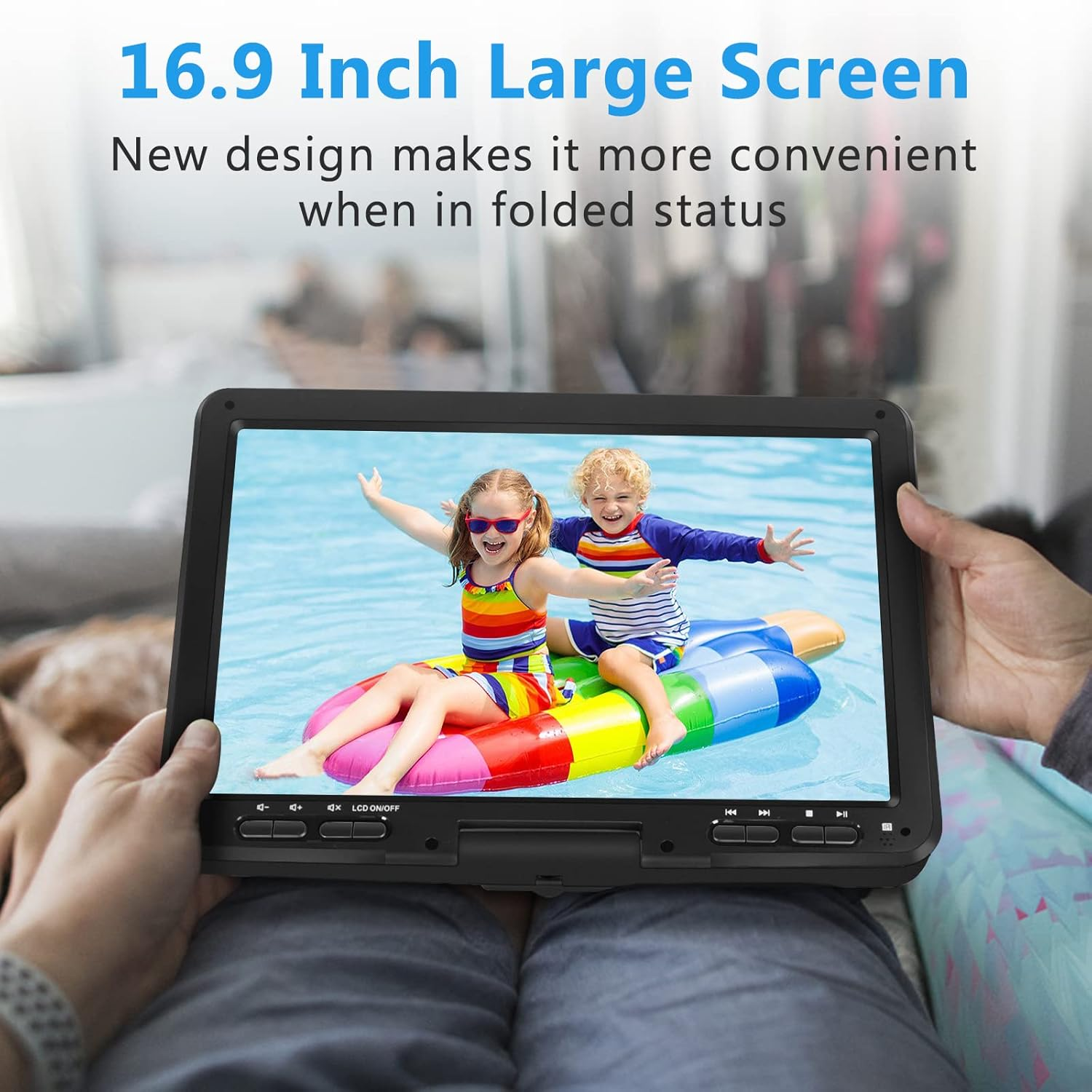 16.9'' Portable DVD Player with 14.1&rdquo; HD Large Swivel Screen, DVD Player Portable with Screen Buttons for Easy Control, 6 Hrs Battery, Car Charger, Region Free, Support USB/SD Card, Black image number 6