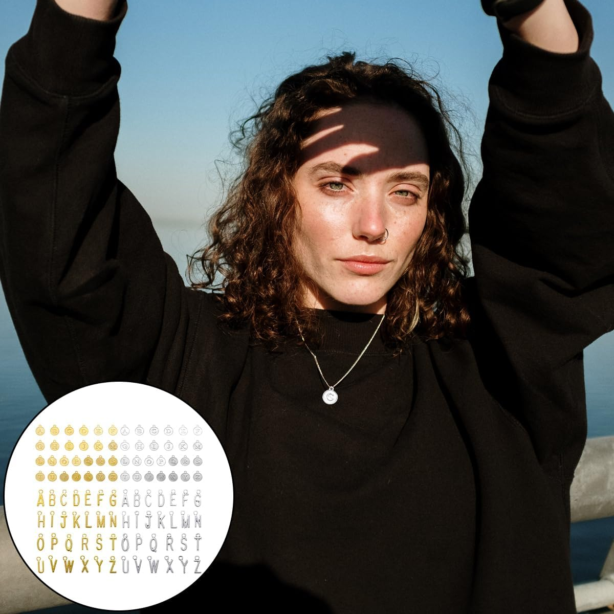 Round Letter Charms, 104 PCS Gold & Silver Double Sided Metal Letter Beads for Jewelry Making, DIY Crafting (12 X 15Mm) image number 2