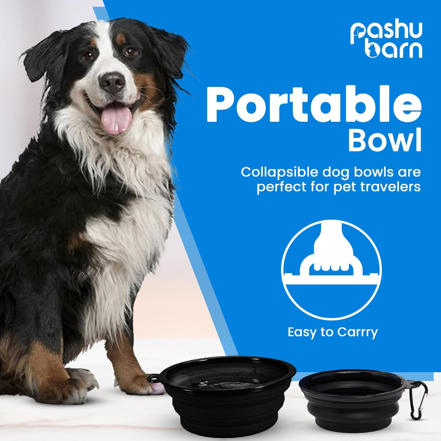Set of 2 Collapsible Dog Bowls for Food & Water - Extra Large 1000Ml and Small 350Ml- Portable, Foldable Travel Dishes with Leash Attachment - Ideal for Puppies - Black (XL) & Black (Small)