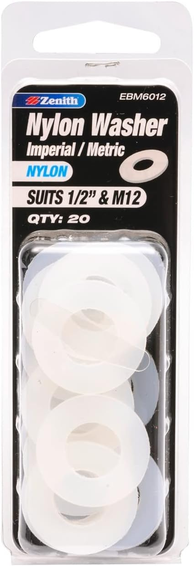 Zenith M12 Nylon Washer, 1/2 Inch (Pack of 20)
