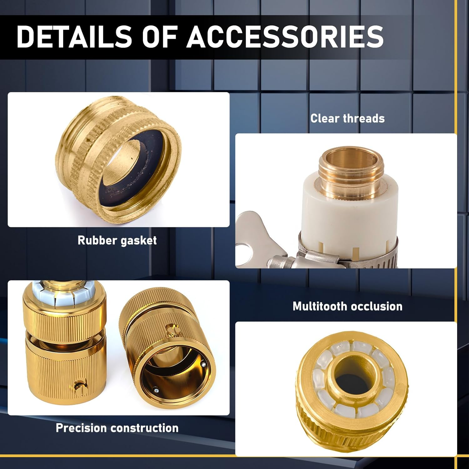 Garden Hose Nozzle with 3 Adjustable Patterns & 4 Connectors, Metal High Pressure Hose Nozzle Heavy Duty, Outdoor Water Hose Sprayer Nozzle Tools for Car Plant Dog Wash image number 2